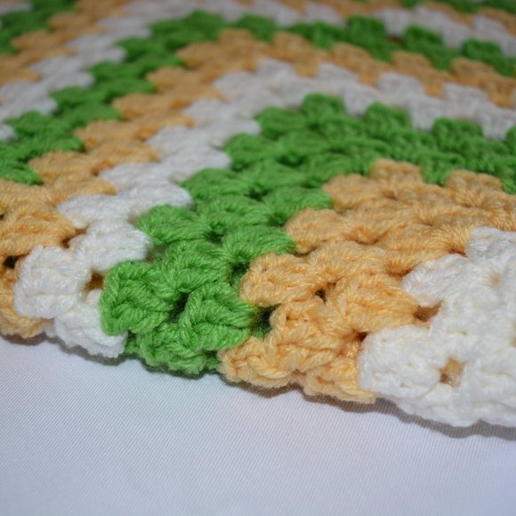 Crochet White, Green, and Cornmeal Baby Blanket/New - Picture 2 of 4